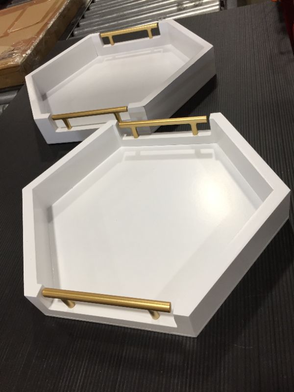 Photo 2 of 2 PACK COMFIFY Hexagonal Serving Trays with Golden Handles 16" AND "14