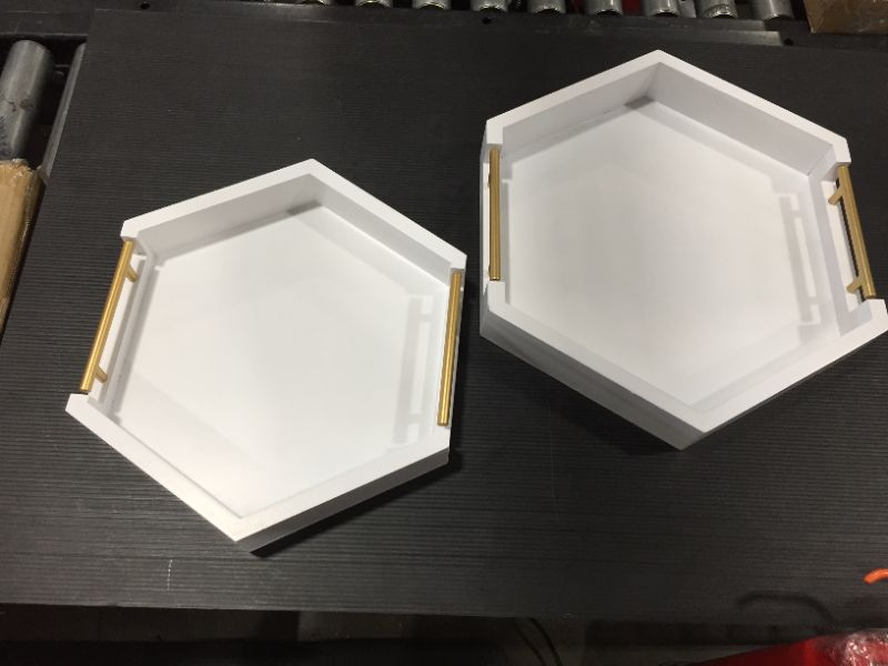 Photo 1 of 2 PACK COMFIFY Hexagonal Serving Trays with Golden Handles 16" AND "14