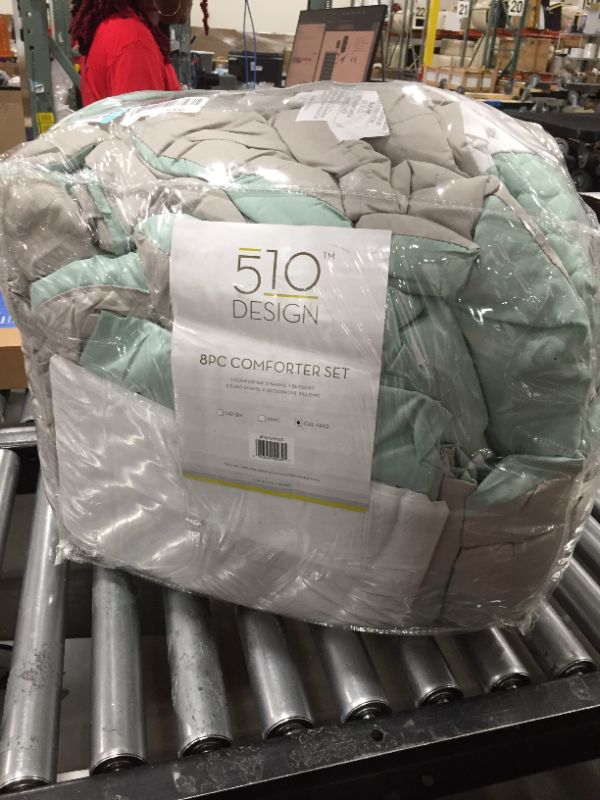 Photo 1 of 510 DESIGN Tinsley 8 Piece Comforter Set, Cal King, Seafoam/Grey

