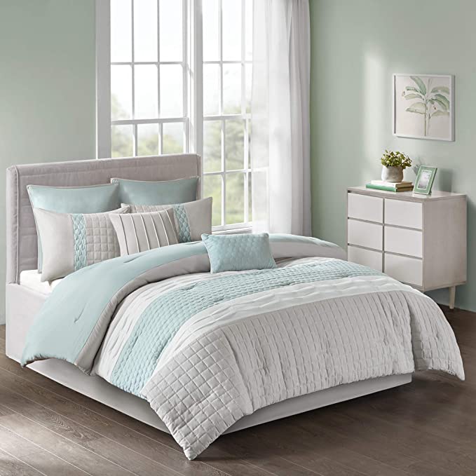Photo 1 of 510 DESIGN Tinsley 8 Piece Comforter Set, Cal King, Seafoam/Grey

