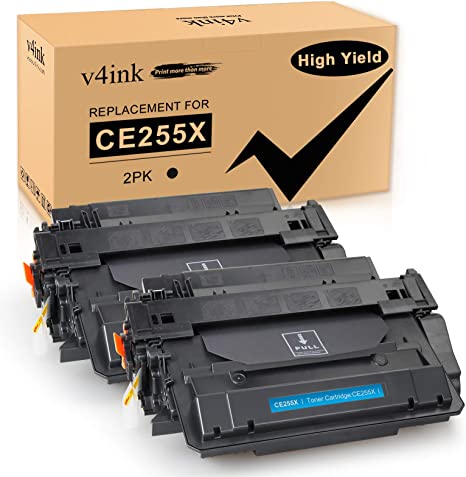 Photo 1 of 2PACK v4ink Compatible CE255X Toner Cartridge Replacement for HP 55X CE255X 55A CE255A Toner High Yield Ink for HP P3015 P3015d P3015dn P3015n P3015x M521dn M521dw M525c M525dn M525f Printer 
