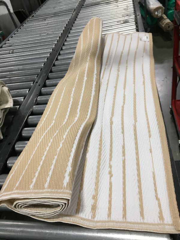 Photo 1 of 4' X 6' Striped Indoor/Outdoor Rug Tan/White - Room Essentials™
