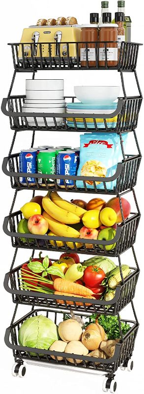 Photo 1 of 6 Tier Fruit Basket for Kitchen, Fruit and Vegetable Storage Cart Stackable Wire Baskets with Wheels Vegetable Produce Basket Potato Onion Storage Bins Rack for Kitchen Pantry
