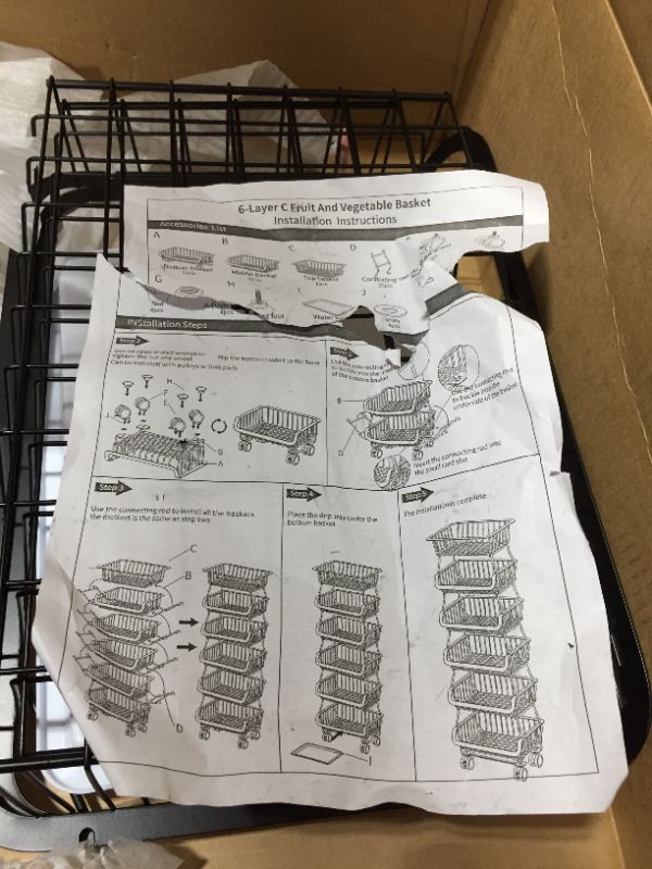 Photo 3 of 6 Tier Fruit Basket for Kitchen, Fruit and Vegetable Storage Cart Stackable Wire Baskets with Wheels Vegetable Produce Basket Potato Onion Storage Bins Rack for Kitchen Pantry
