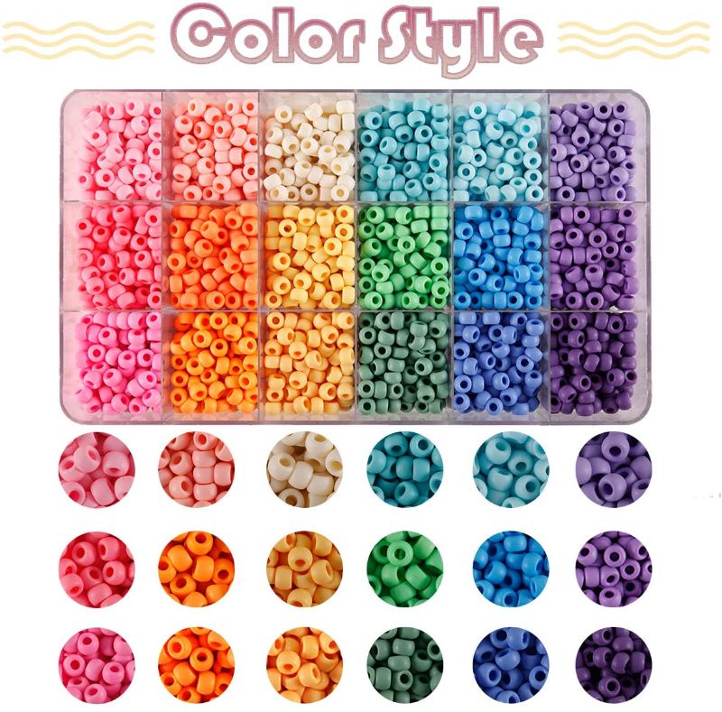 Photo 1 of 2600+pcs Pony Beads Kit Opaque Matte Rainbow Plastic Craft Multicolor Pony Beads in 18 Colors with Elastic String and Storage Box for Hair Braiding DIY Bracelet Necklace Key Chain and Jewelry Making
