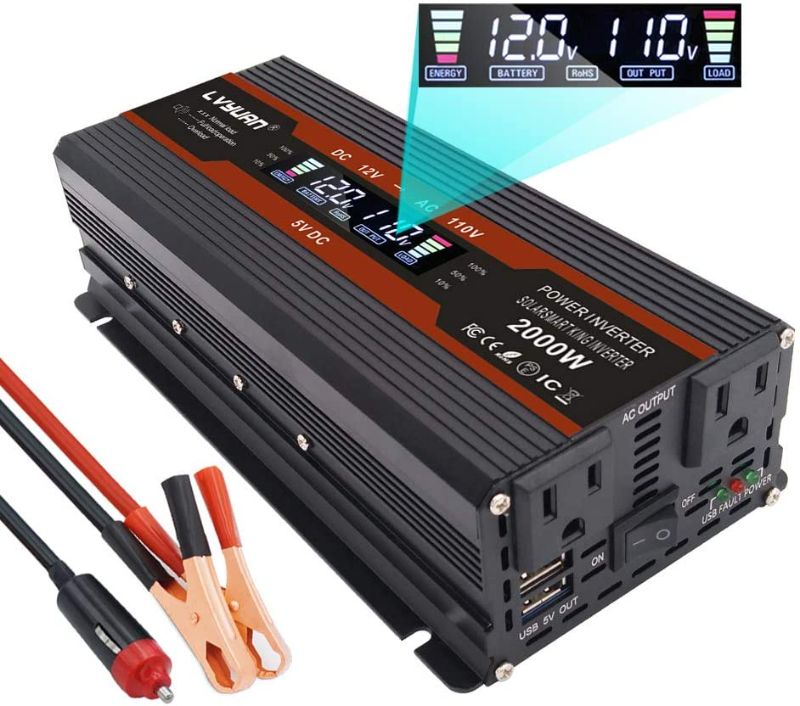 Photo 1 of Yinleader 1000W /2000W(Peak) Car Power Inverter DC 12V to 110V AC Converter with Intelligent LCD Display Dual AC Outlets Dual USB Charger for RV Caravan Truck Laptop(1000W, Black)
