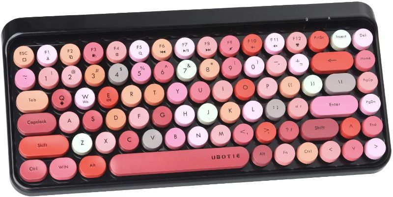 Photo 1 of UBOTIE Portable Bluetooth Colorful Computer Keyboards, Wireless Mini Compact Retro Typewriter Flexible 84Keys Design Keyboard (Black-Colorful)
