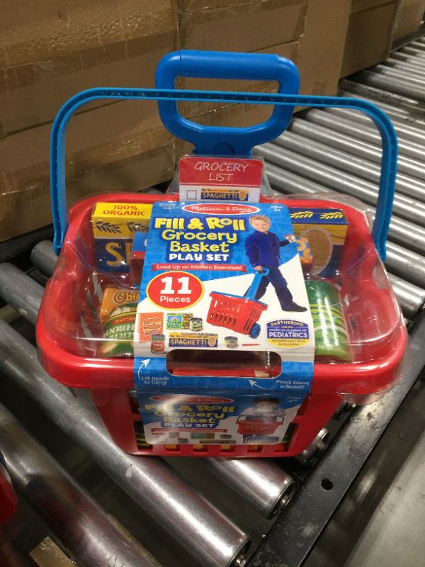 Photo 2 of Melissa & Doug Fill and Roll Grocery Basket Play Set with Play Food Boxes and Cans (11 Pcs)
