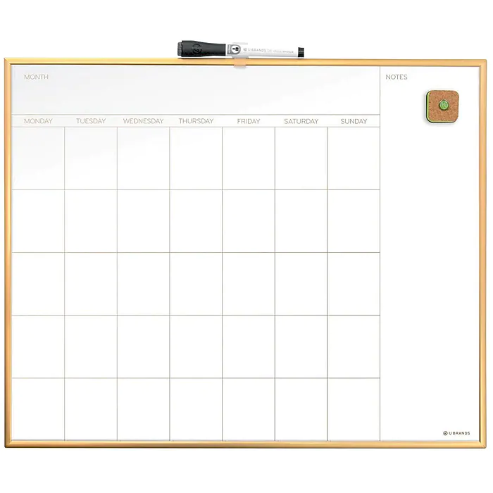 Photo 1 of U Brands Magnetic Dry Erase Calendar Whiteboard, 20" x 16", Gold Aluminum Frame
