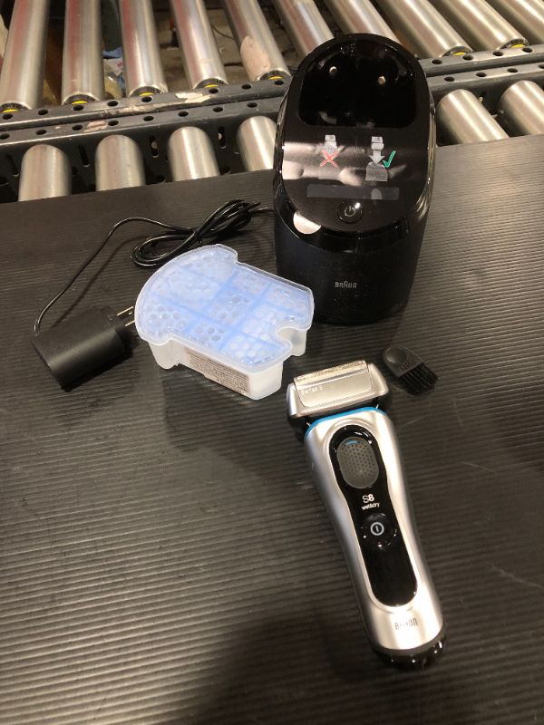 Photo 1 of Braun Series 8 8370cc Next Generation, Electric Shaver, Rechargeable & Cordless Razor, Silver, with Clean & Charge Station & Fabric Travel Case
