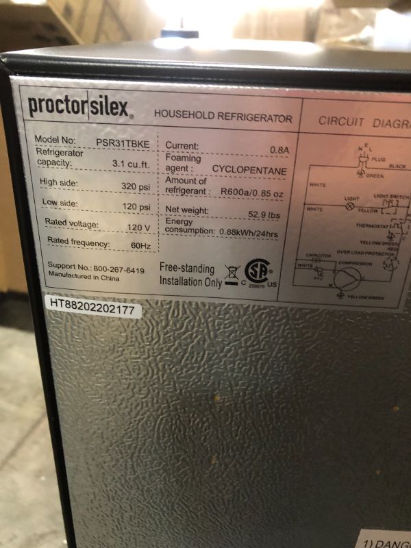 Photo 5 of Proctor Silex 3.1 cu ft Mini Refrigerator - Black