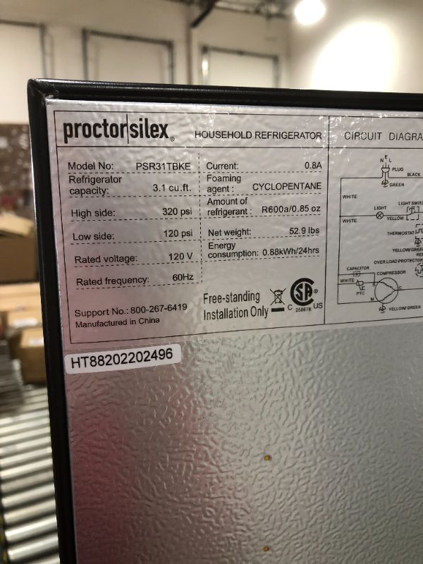 Photo 5 of Proctor Silex 3.1 cu ft Mini Refrigerator - Black