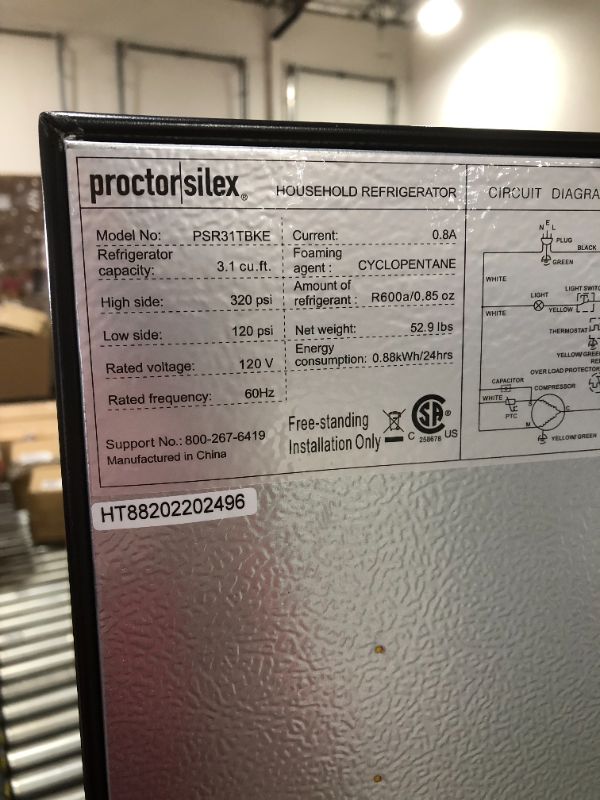 Photo 1 of Proctor Silex 3.1 cu ft Mini Refrigerator - Black