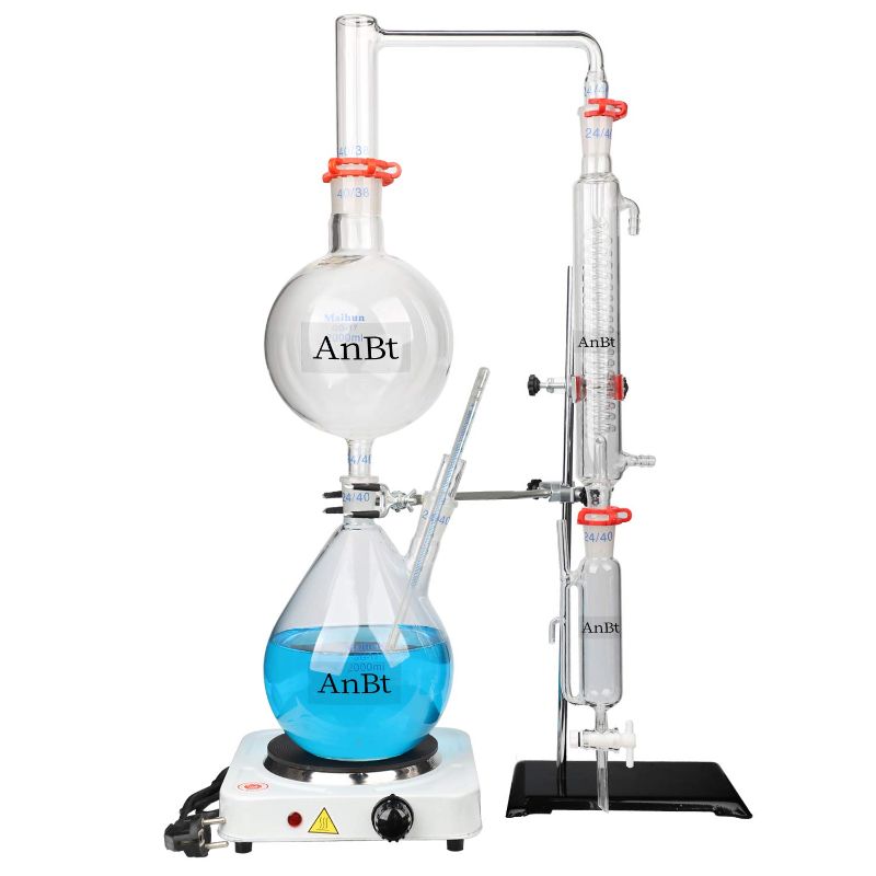 Photo 1 of Anbt 2000ml Lab Essential Oil Distillation Apparatus Water Distiller Purifier Glassware Kits W/Condenser Pipe, Lab Glassware Kit
