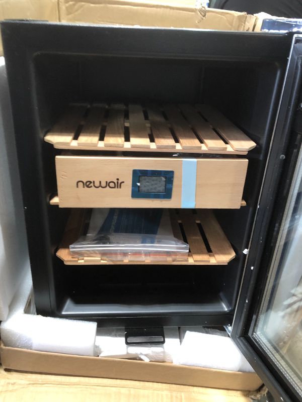 Photo 4 of NewAir 250 Count Electric Cigar Humidor Wineador in Stainless Steel, Spanish Dear Shelves, Thermoelectric Cooling with Precision Digital Touch Temperature Controls
