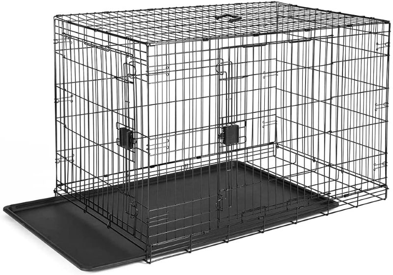 Photo 1 of Amazon Basics Foldable Metal Wire Dog Crate with Tray, 48 INCH WITH DOUBLE DOOR DIVIDER