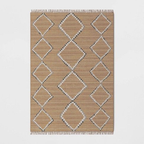 Photo 1 of 7' x 10' Soft Moroccan Tapestry Double Knot Fringe Outdoor Rug Neutral