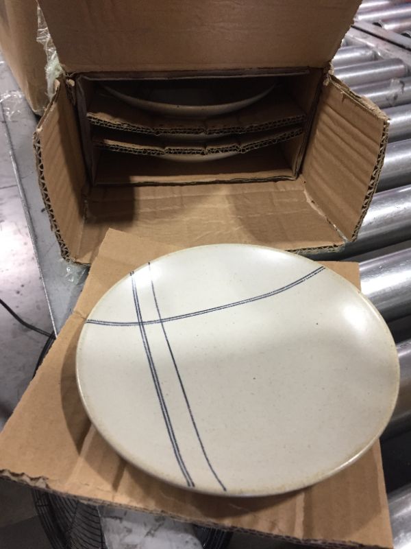 Photo 2 of 4pk Engineered Stripe Stoneware Appetizer Plate Set Blue/Sour Cream - Hearth & Hand™ with Magnolia
