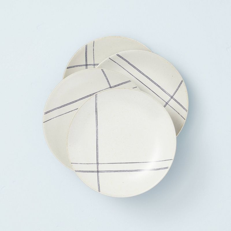 Photo 1 of 4pk Engineered Stripe Stoneware Appetizer Plate Set Blue/Sour Cream - Hearth & Hand™ with Magnolia
