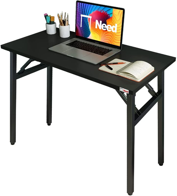 Photo 1 of Need Folding Desk - 31 1/2" Length No Assembly Foldable Small Computer Table,Sturdy and Heavy Duty Writing Desk for Small Spaces and -Damage Free Deliver(Black Walnut) AC5CB8040
