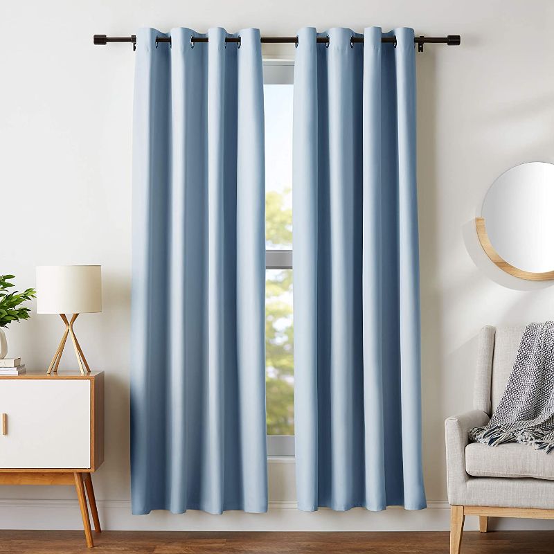 Photo 1 of Amazon Basics Room Darkening Blackout Window Curtains with Grommets - 52 x 84-Inch, Light Blue, 2 Panels
