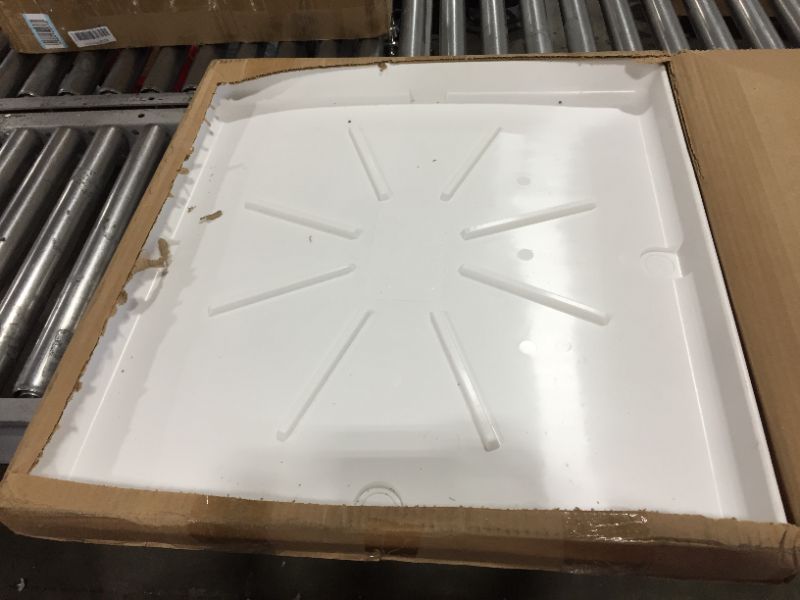 Photo 1 of Camco Washing Machine Drain Pan for Stackable Units with PVC Fitting - Collects Water Leakage and Prevents Floor Damage - White (21006)
