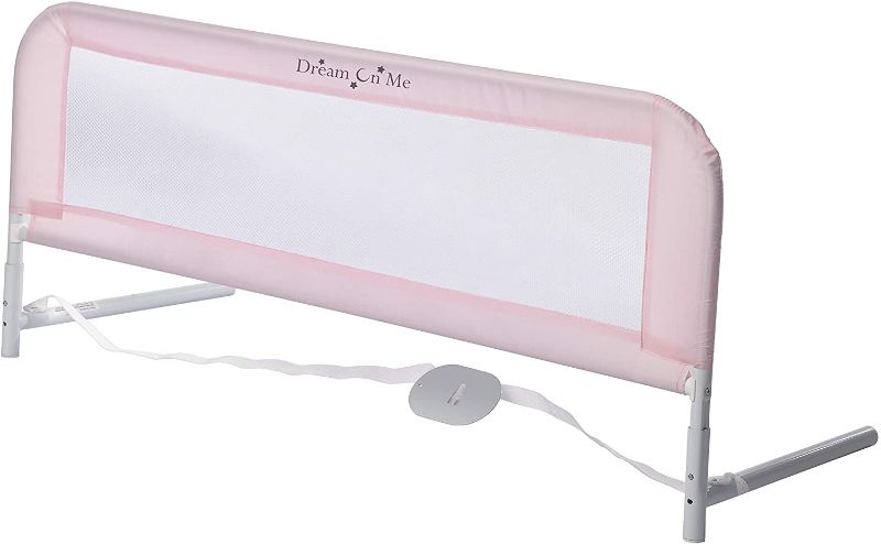 Photo 1 of Dream On Me Adjustable Mesh Bed Rail, Two Height Levels, Ready To Use, Compatible with Adult Twin Size Beds, All Steel construction, Equipped with Guard Gap, Durable Nylon Fabric Mesh, Pink
