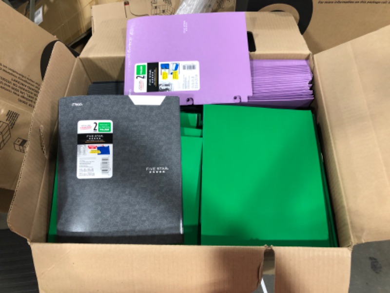 Photo 1 of Box of Various 2 pocket and four pocket folders. Include Five star brand and generic brand.