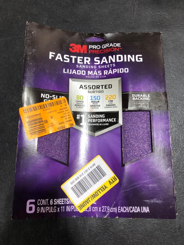 Photo 3 of 3M Pro Grade Precision 9 in. x 11 in. 80, 150, 220 Assorted Grits Faster Sanding Sheets (6-Sheets/Pack)
