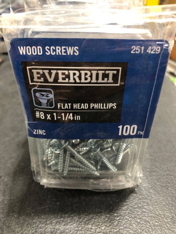 Photo 1 of #8 x 1-1/4 in. Phillips Flat Head Zinc Plated Wood Screw (100-Pack). LOT OF 5. 
