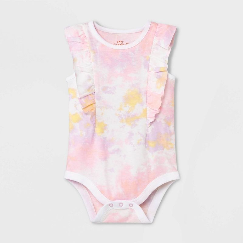 Photo 1 of Baby Girls' Tie-Dye Ruffle Bodysuit - Cat & Jack™ Light Pack of 2 (Size: 3-6M)