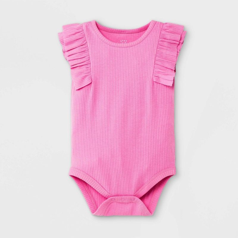 Photo 1 of Baby Girls' Rib Ruffle Bodysuit - Cat & Jack™ Bright (Size: 0-3M) Pack of 2