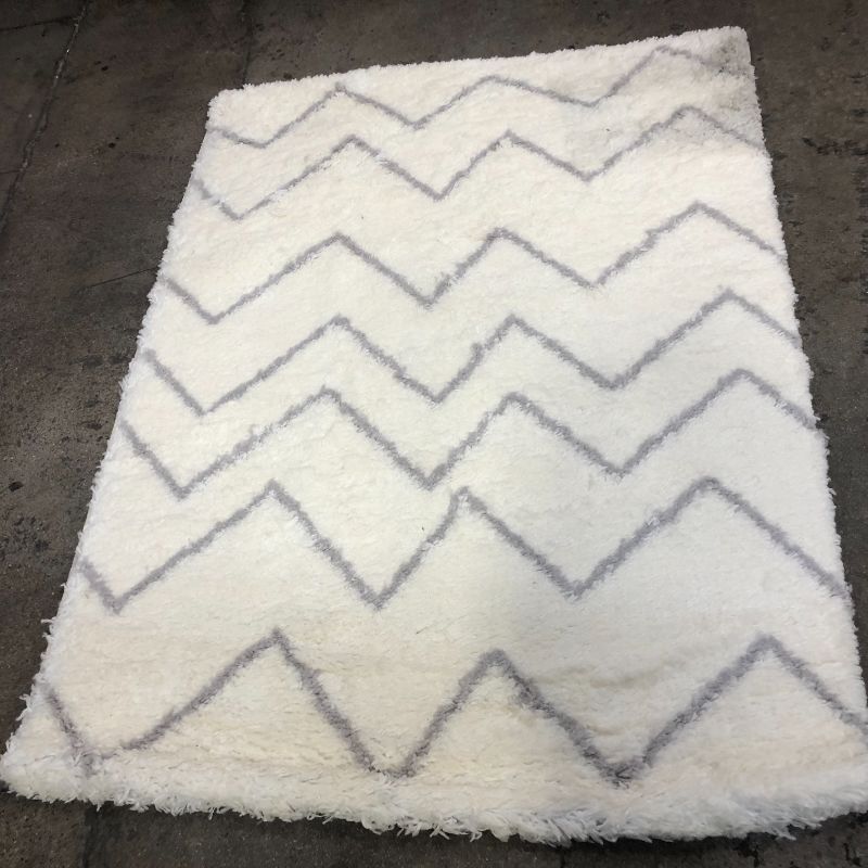 Photo 2 of 4'x5'6" Chevron Shag Area Rug Cream - Pillowfort™
