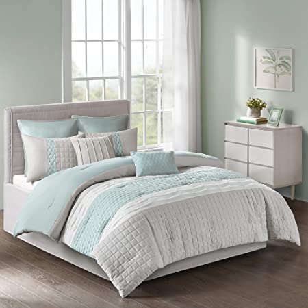 Photo 1 of 510 DESIGN Tinsley 8 Piece Ultra Soft Quilted Comforter Set Bedding, Full Size, Seafoam/Grey