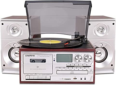 Photo 1 of LoopTone Vinyl Record Player with Dual 15W External Speakers 9 in 1 3 Speed Bluetooth Vintage Turntable CD Cassette Player AM/FM Radio USB Recorder Aux-in RCA Line-Out