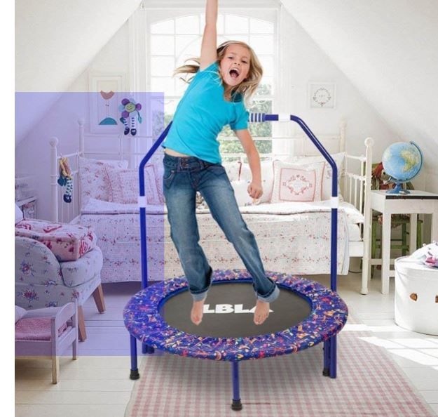 Photo 1 of 36-Inch Kids Foldable Trampoline with Adjustable Handrail and Safety Padded Cover