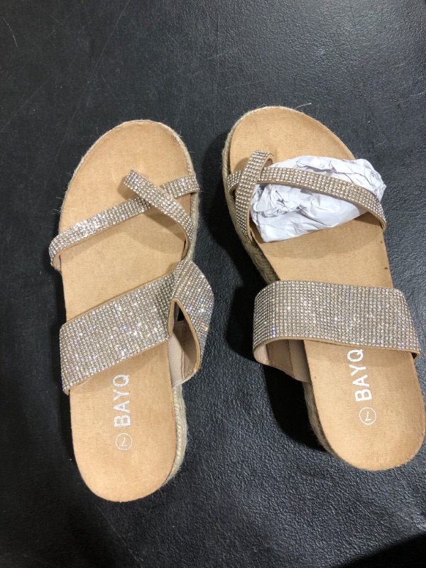 Photo 2 of Women Flat Sandals,Flip-Flop Flat Belt Buckle Strappy Open Toe Beach Shoe Rhinestones,Beach Open Toe Flip-Flop Flat Buckle Strap Sandal,Summer Open Toe
