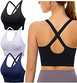 Photo 1 of ALLDBCA Sports Bra Women Workout Seamless Yoga Strappy High Impact Padded Straps (B/W/B-M)