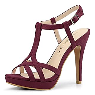 Photo 1 of Allegra K Women's T Strap Slingback Platform Stiletto Burgundy Heel Sandals 8 M US