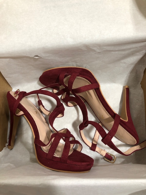 Photo 2 of Allegra K Women's T Strap Slingback Platform Stiletto Burgundy Heel Sandals 8 M US