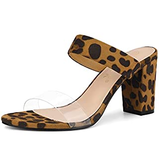 Photo 1 of Allegra K Women's Dual Clear Strap Block Heels Slides Leopard Sandals 8 