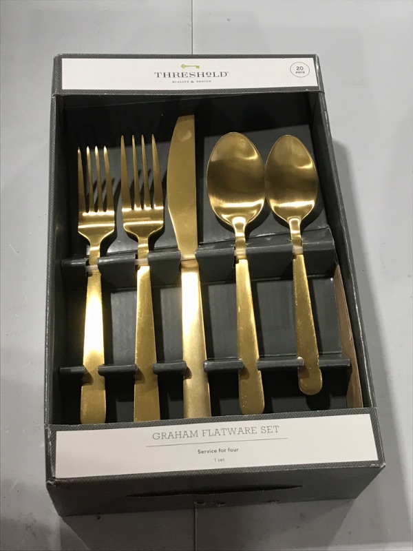 Photo 1 of 20pc Stainless Steel Silverware Set Gold - Threshold™