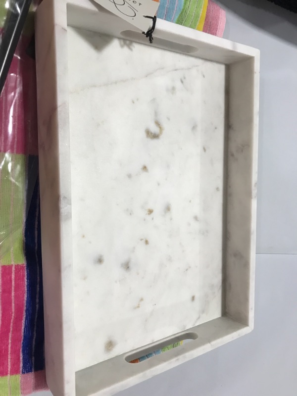 Photo 2 of 14" x 10" Decorative Marble Rectangle Tray White - Project 62