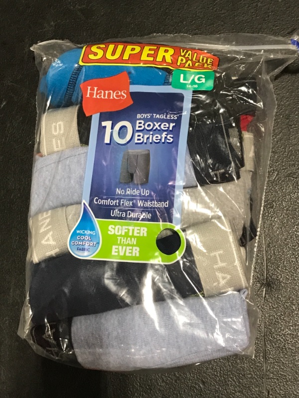 Photo 2 of Hanes Boys' 10pk Boxer Briefs - Colors Vary 
Size: L (14-16)