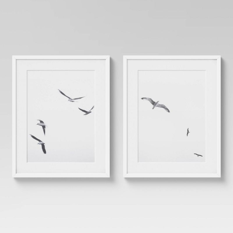 Photo 1 of (Set of 2) 16" X 20" Seagulls Framed Under Glass Wall Art White - Threshold™
