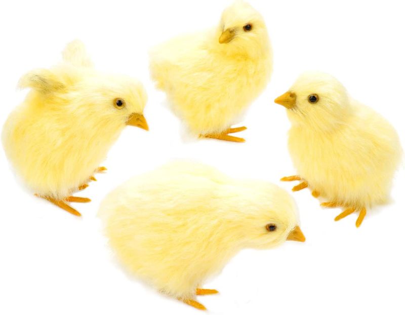 Photo 1 of 3 Pcs Realistic Plush Little Chick Figurine Lifelike Furry Animal Toy Simulated Chicken Sound Photography Props Easter Chicks Decor 4 Poses
