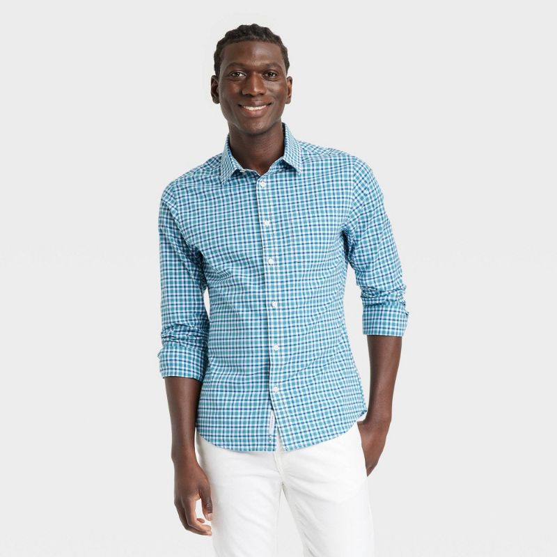 Photo 1 of [Size L] Men's Sim Fit Stretch Popin Ong Seeve Button-Down Shirt - Goodfeow & Co™
