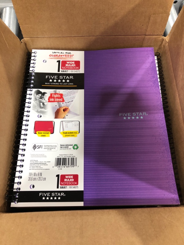 Photo 2 of [10 Pack] Five Star 1 Subject College Ruled Spiral Notebook Purple