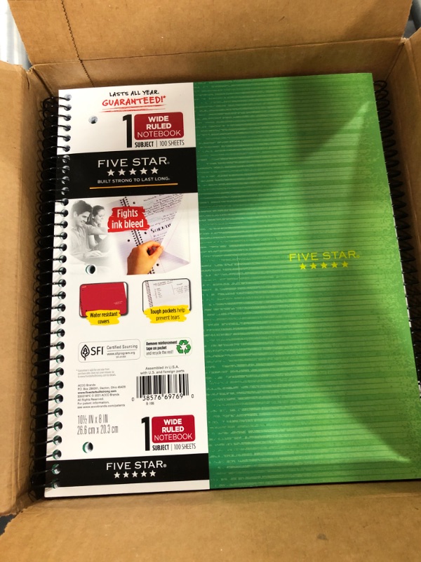 Photo 2 of [10 Pack] Five Star 1 Subject College Ruled Spiral Notebook [Green]