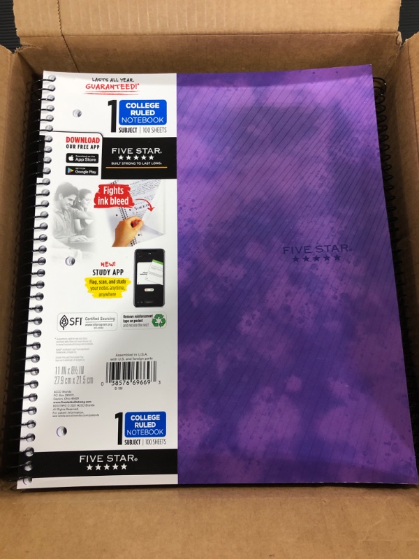 Photo 2 of [12 Pack] Five Star 1 Subject College Ruled Spiral Notebook Purple